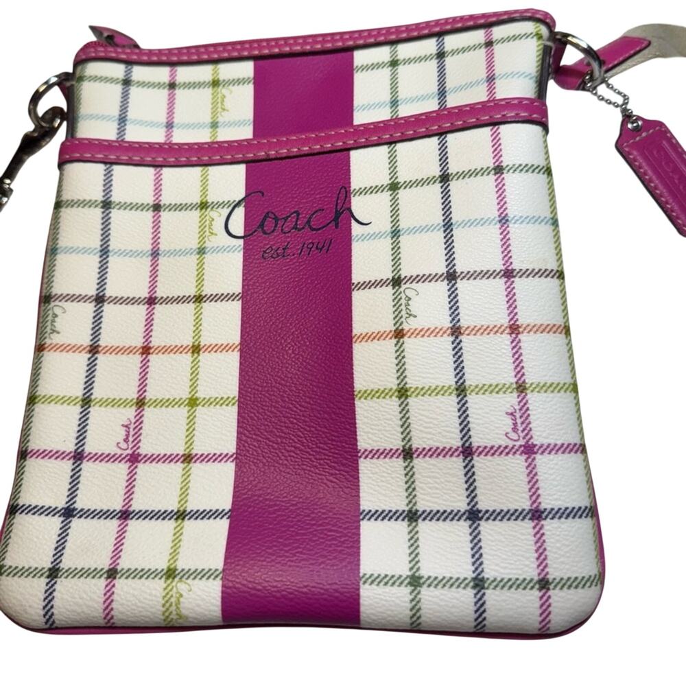 Coach Heritage Tattersall Pink Stripe Crossbody Bag 7”x8”